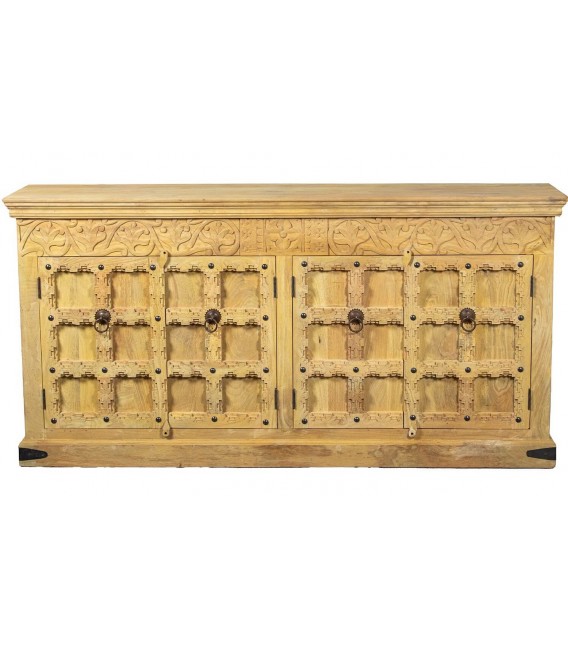 Aparador estilo étnico madera mango tallada 6 puertas amarillo 1