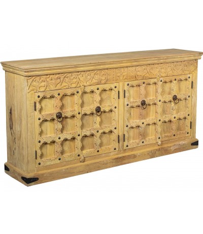 Aparador estilo étnico madera mango tallada 6 puertas amarillo