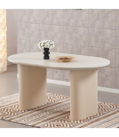 Mesa de comedor ovalada extensible madera de olmo color crema mdmhogar