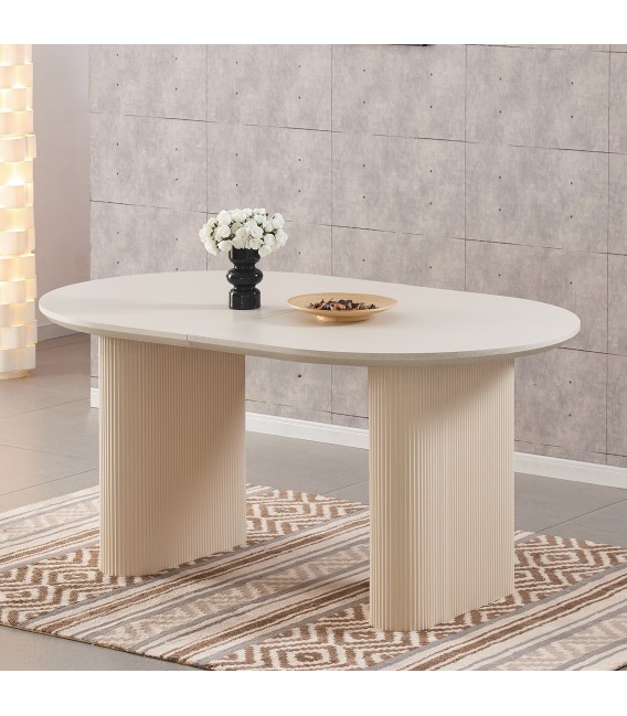 Mesa de comedor ovalada extensible madera de olmo color crema mdmhogar