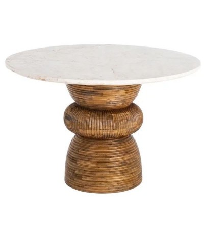 Mesa comedor redonda de madera de mango y mármol estilo boho