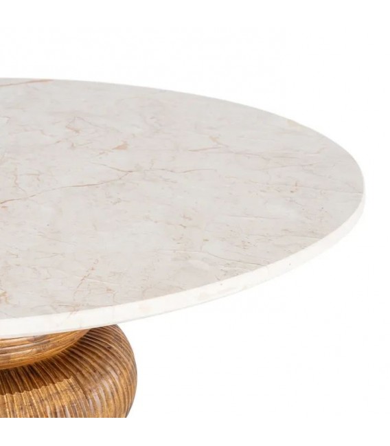 Mesa comedor redonda de madera de mango y mármol estilo boho 5