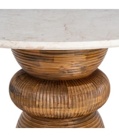 Mesa comedor redonda de madera de mango y mármol estilo boho 1