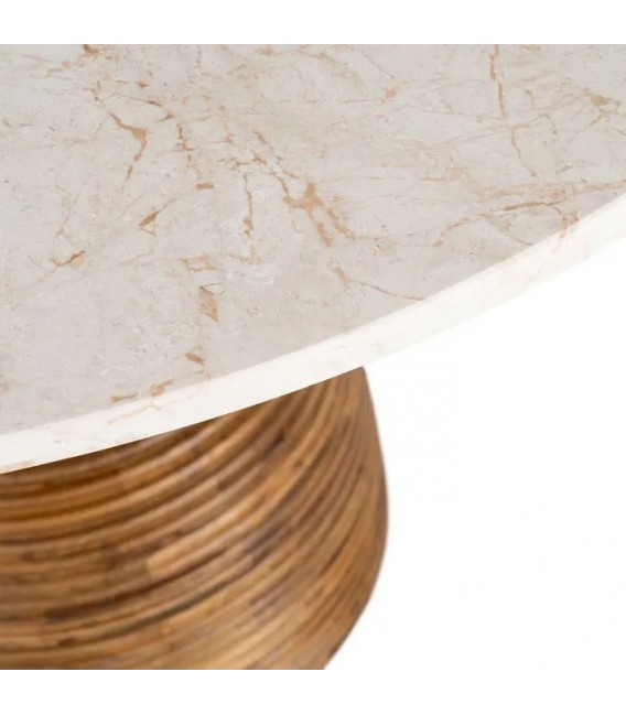 Mesa comedor redonda de madera de mango y mármol estilo boho 6