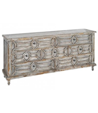 Aparador vintage siete cajones de madera reciclada gris rozado