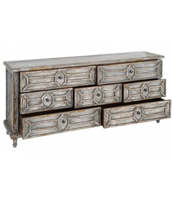 Aparador vintage siete cajones de madera reciclada gris rozado 1