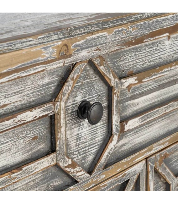 Aparador vintage siete cajones de madera reciclada gris rozado 3