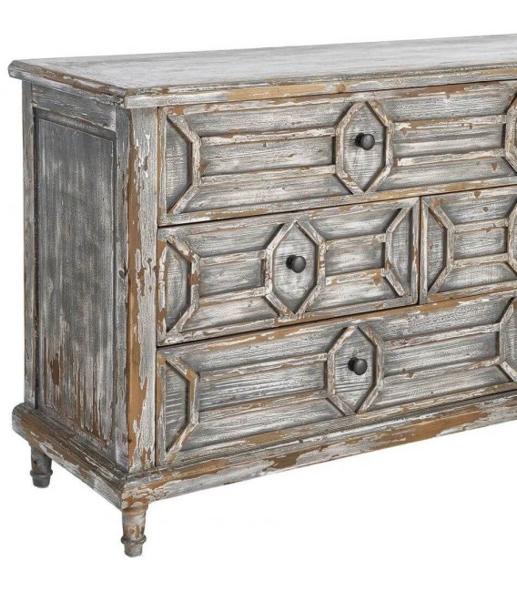 Aparador vintage siete cajones de madera reciclada gris rozado 4
