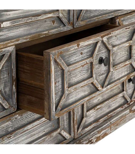 Aparador vintage siete cajones de madera reciclada gris rozado 6