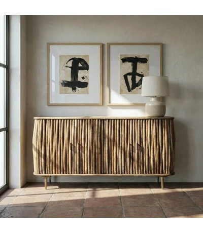 Aparador estilo boho de madera de mango 4 puertas nogal natural mdmhogar