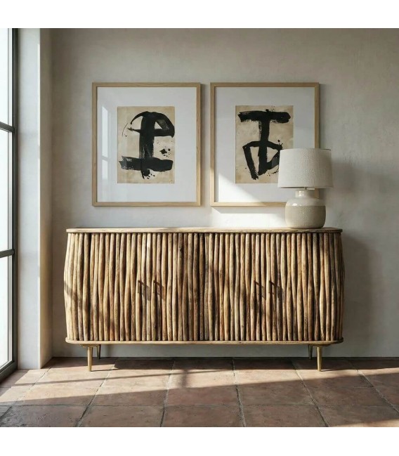 Aparador estilo boho de madera de mango 4 puertas nogal natural mdmhogar