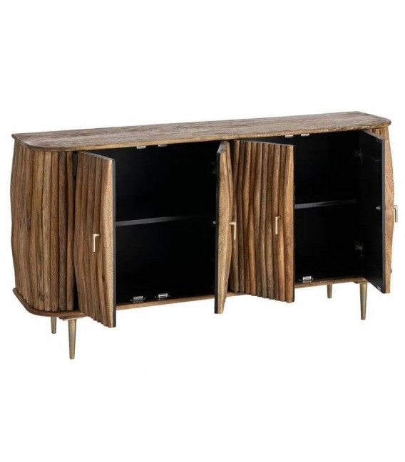 Aparador estilo boho de madera de mango 4 puertas nogal natural 1