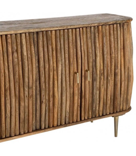 Aparador estilo boho de madera de mango 4 puertas nogal natural 2