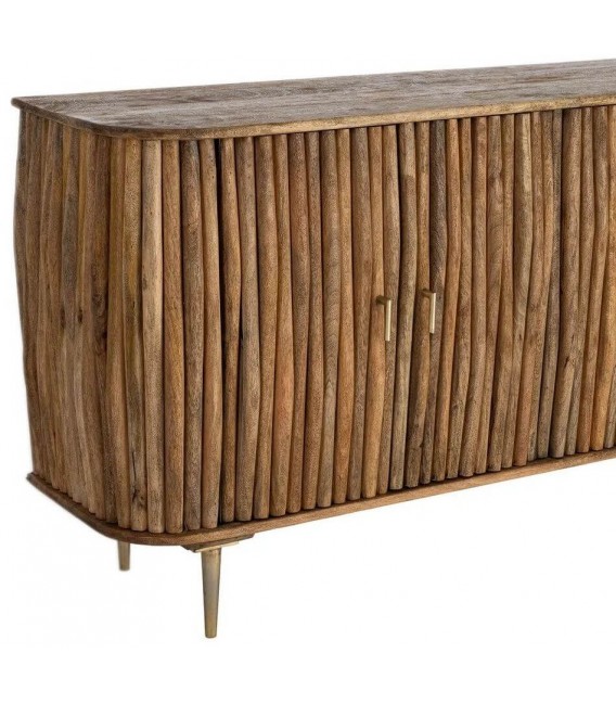 Aparador estilo boho de madera de mango 4 puertas nogal natural 3