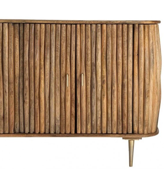 Aparador estilo boho de madera de mango 4 puertas nogal natural 7