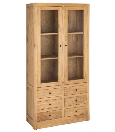 Vitrina madera mindi con puertas cristal y cajones estilo boho