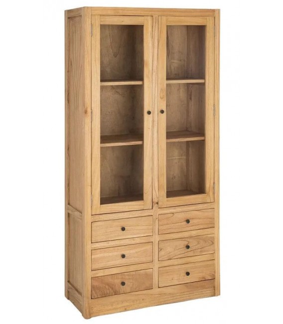 Vitrina madera mindi con puertas cristal y cajones estilo boho