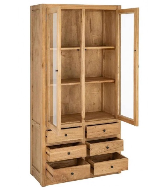 Vitrina madera mindi con puertas cristal y cajones estilo boho 1
