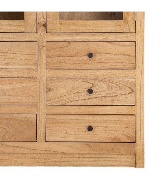 Vitrina madera mindi con puertas cristal y cajones estilo boho 7