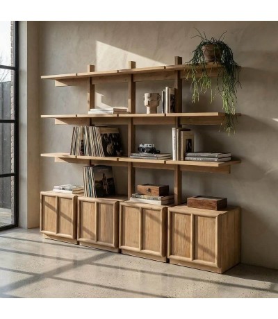 Estantería XL madera de pino natural con 4 puertas estilo boho mdmhogar