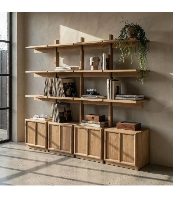Estantería XL madera de pino natural con 4 puertas estilo boho mdmhogar