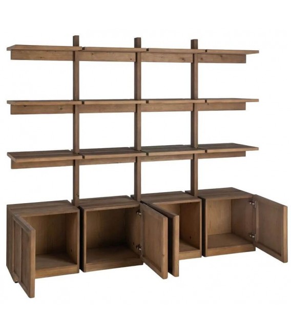 Estantería XL madera de pino natural con 4 puertas estilo boho 1