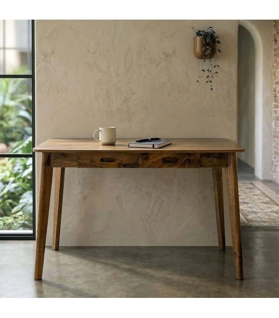Mesa escritorio de madera de mango con dos cajones estilo boho mdmhogar