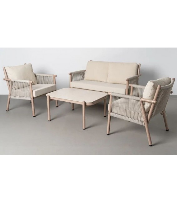 Set exterior mesa sofá y sillones ratán estilo contemporáneo