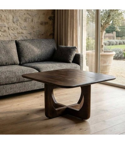 Mesa de centro cuadrada de madera de mango nogal estilo boho mdmhogar