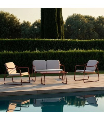 Set de exterior sofá de 3 plazas con dos sillones y mesa moderno mdmhogar