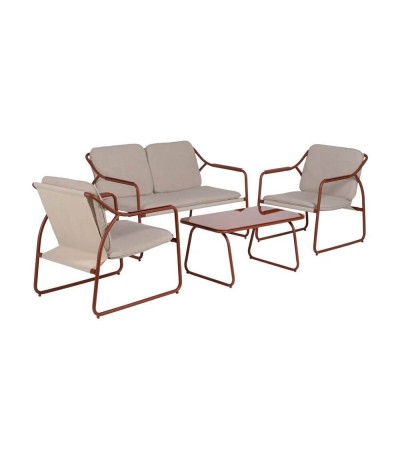 Set de exterior sofá de 3 plazas con dos sillones y mesa moderno