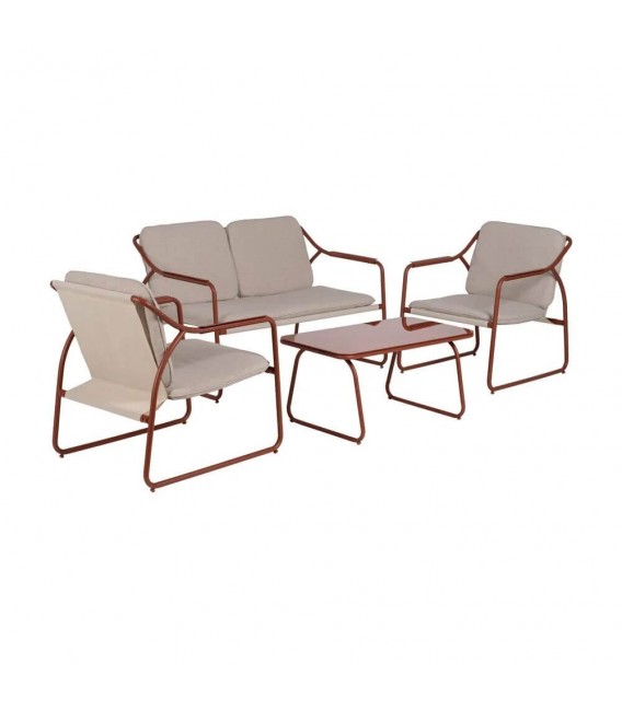 Set de exterior sofá de 3 plazas con dos sillones y mesa moderno