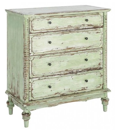 Cómoda de madera reciclada verde estilo vintage cuatro cajones