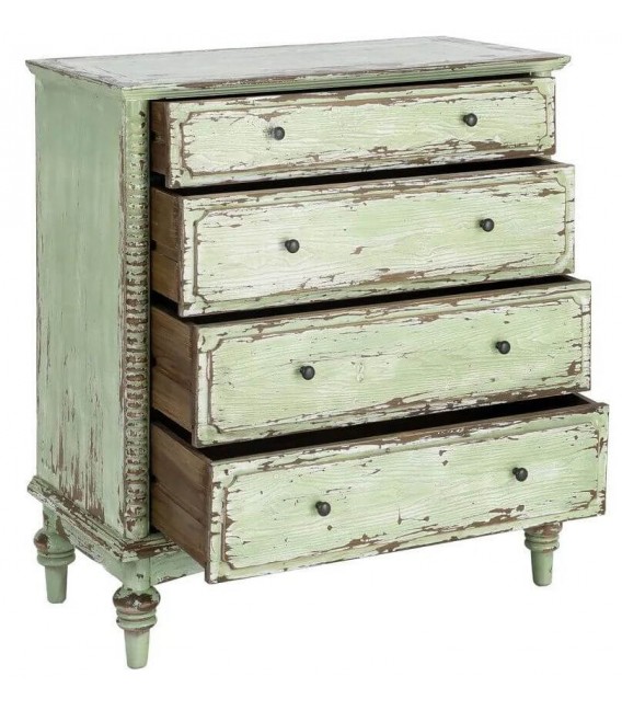 Cómoda de madera reciclada verde estilo vintage cuatro cajones 1