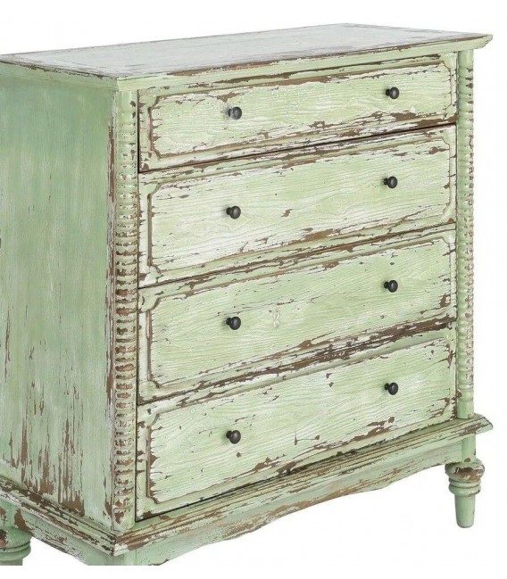 Cómoda de madera reciclada verde estilo vintage cuatro cajones 3