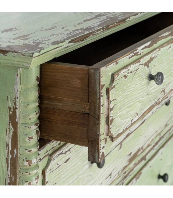 Cómoda de madera reciclada verde estilo vintage cuatro cajones 9