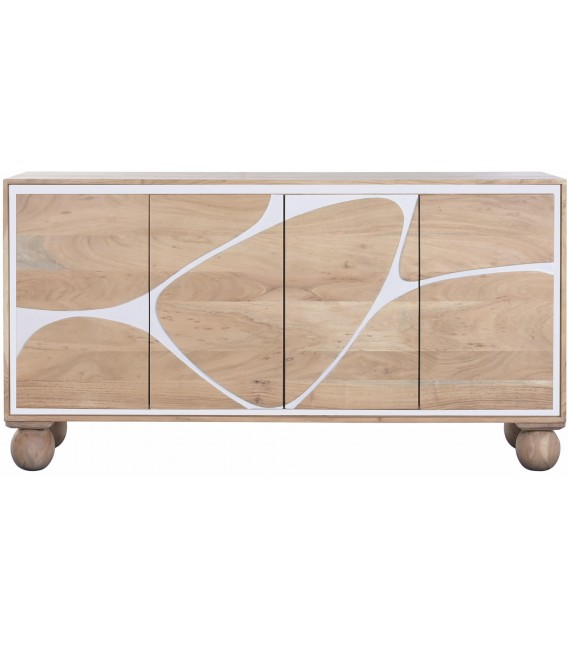 Aparador de madera maciza de acacia natural y blanco estilo boho chic 1