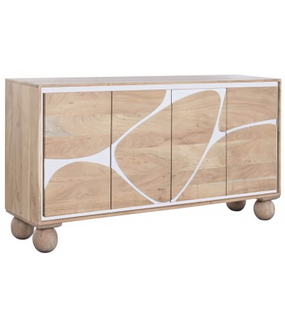 Aparador de madera maciza de acacia natural y blanco estilo boho chic