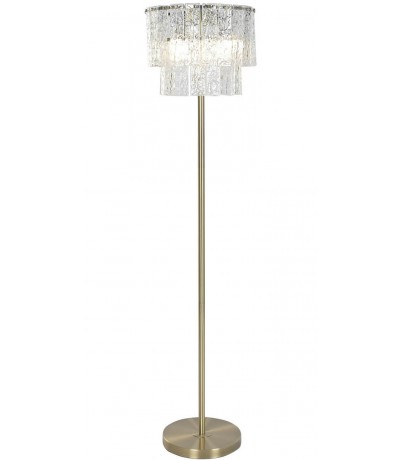 Lámpara de pie de metal dorado y cristal labrado 3 luces