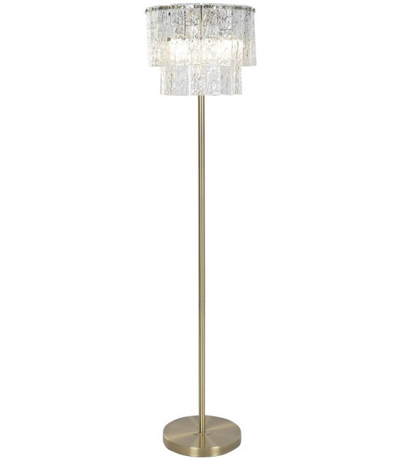 Lámpara de pie de metal dorado y cristal labrado 3 luces