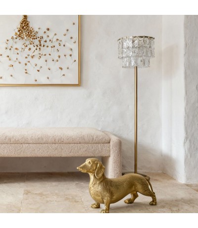 Lámpara de pie de metal dorado y cristal labrado 3 luces  art decó Mdmhogar