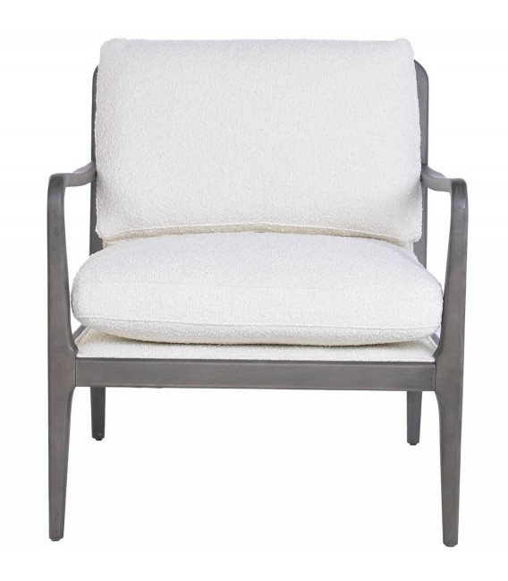 Butaca madera maciza de haya teñida gris tapizada bouclé blanco 1
