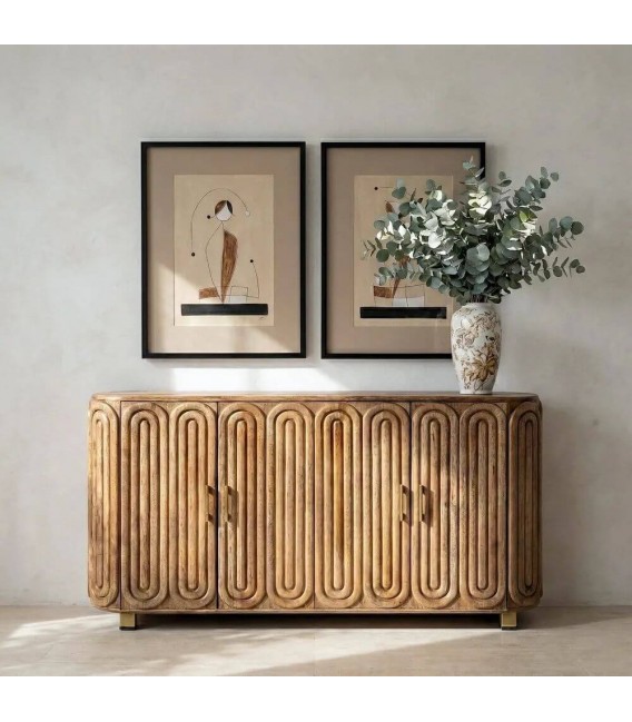 Aparador boho de madera de mango con detalles en metal dorado mdmhogar