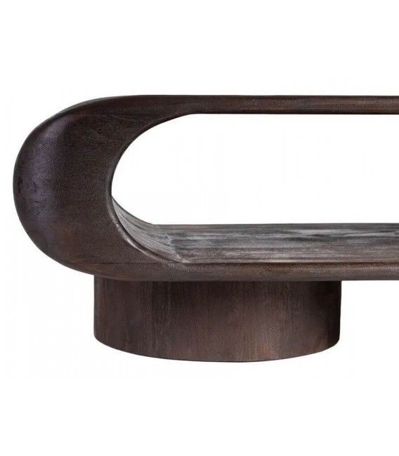 Mesa de centro estilo boho de madera maciza color nogal oscuro 1