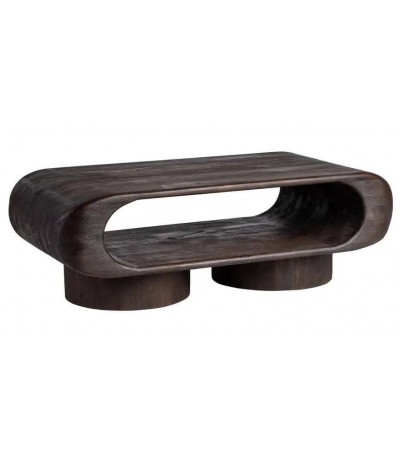 Mesa de centro estilo boho de madera maciza color nogal oscuro
