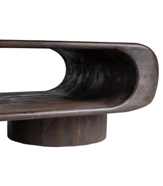 Mesa de centro estilo boho de madera maciza color nogal oscuro 2