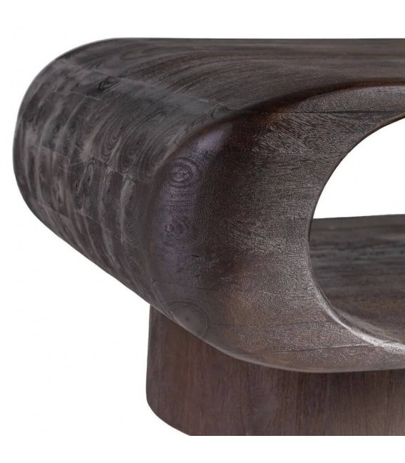 Mesa de centro estilo boho de madera maciza color nogal oscuro 3