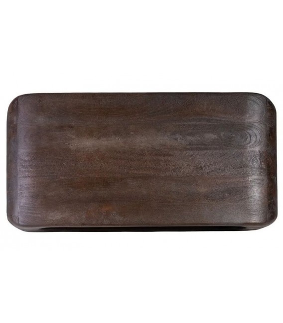 Mesa de centro estilo boho de madera maciza color nogal oscuro 4