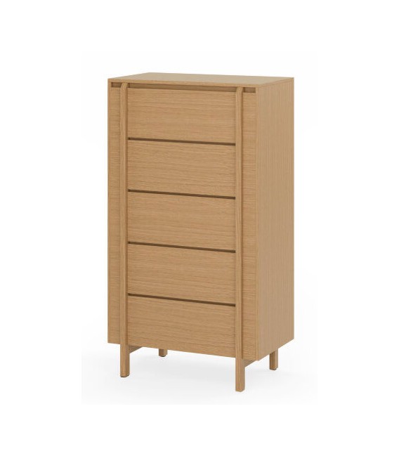 Sinfonier de madera roble natural con 5 cajones y cierre suave