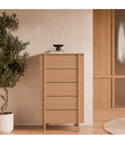 Sinfonier de madera roble natural con 5 cajones y cierre suave Mdmhogar